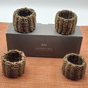 Restoration Hardware Set of 4 100% Abaca Handcrafted Woven Napkin Rings NIB